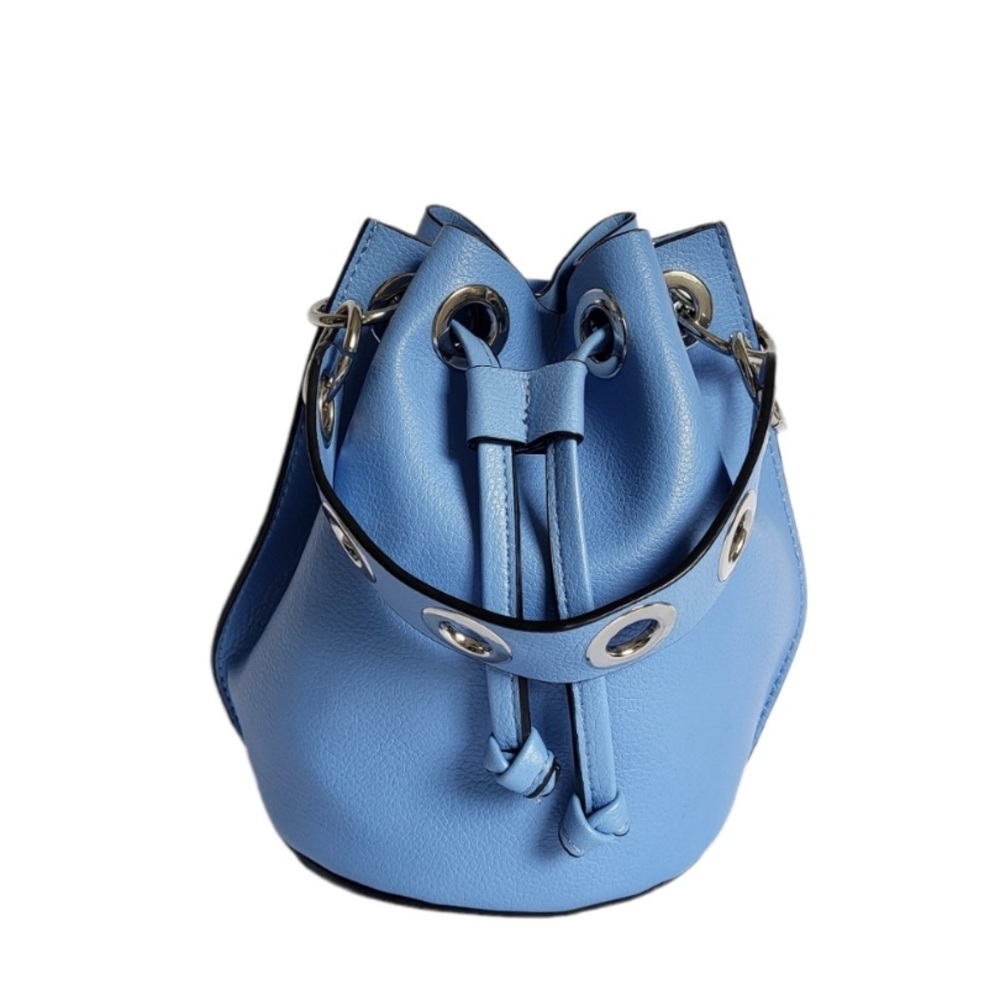 Blue Bucket Bag Drawstring Bag Silver Hardware